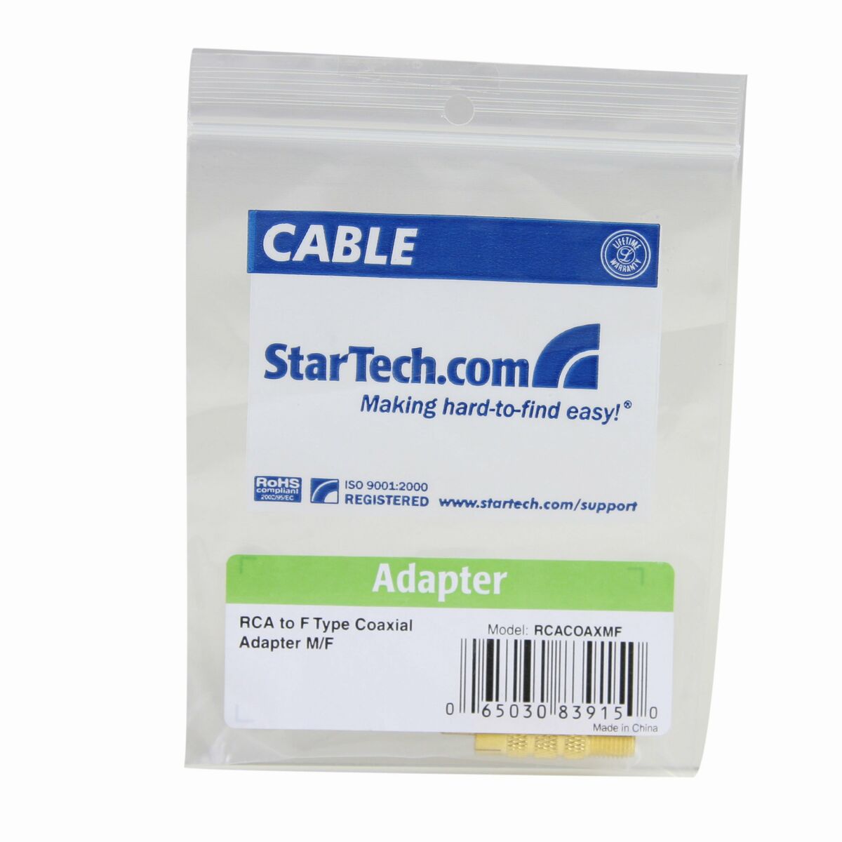 RCA-adapter Startech RCACOAXMF            Gul
